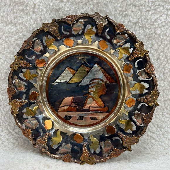 3 Vintage Egyptian Pyramid Sphinx Pharaoh etched mixed metal wall decor 9" - Picture 7 of 13